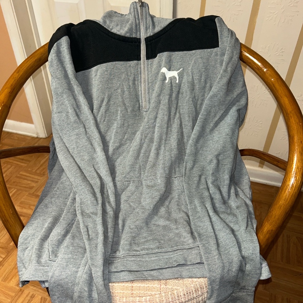 Victoria's Secret Gray and Black Zip-Up Sweater